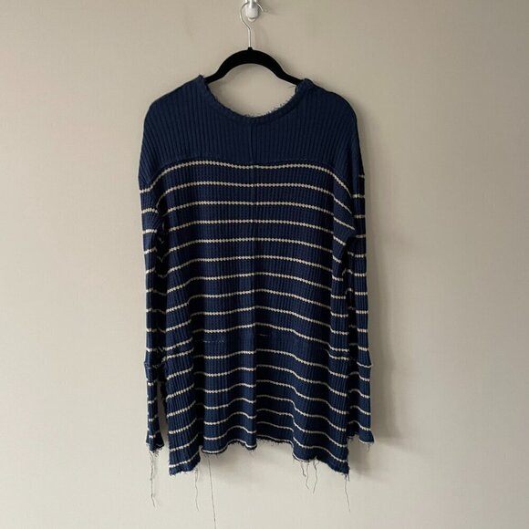 Free People Sunset Park Striped V-Neck Long Sleeve Casual Tunic Top Blue XS - Picture 3 of 10